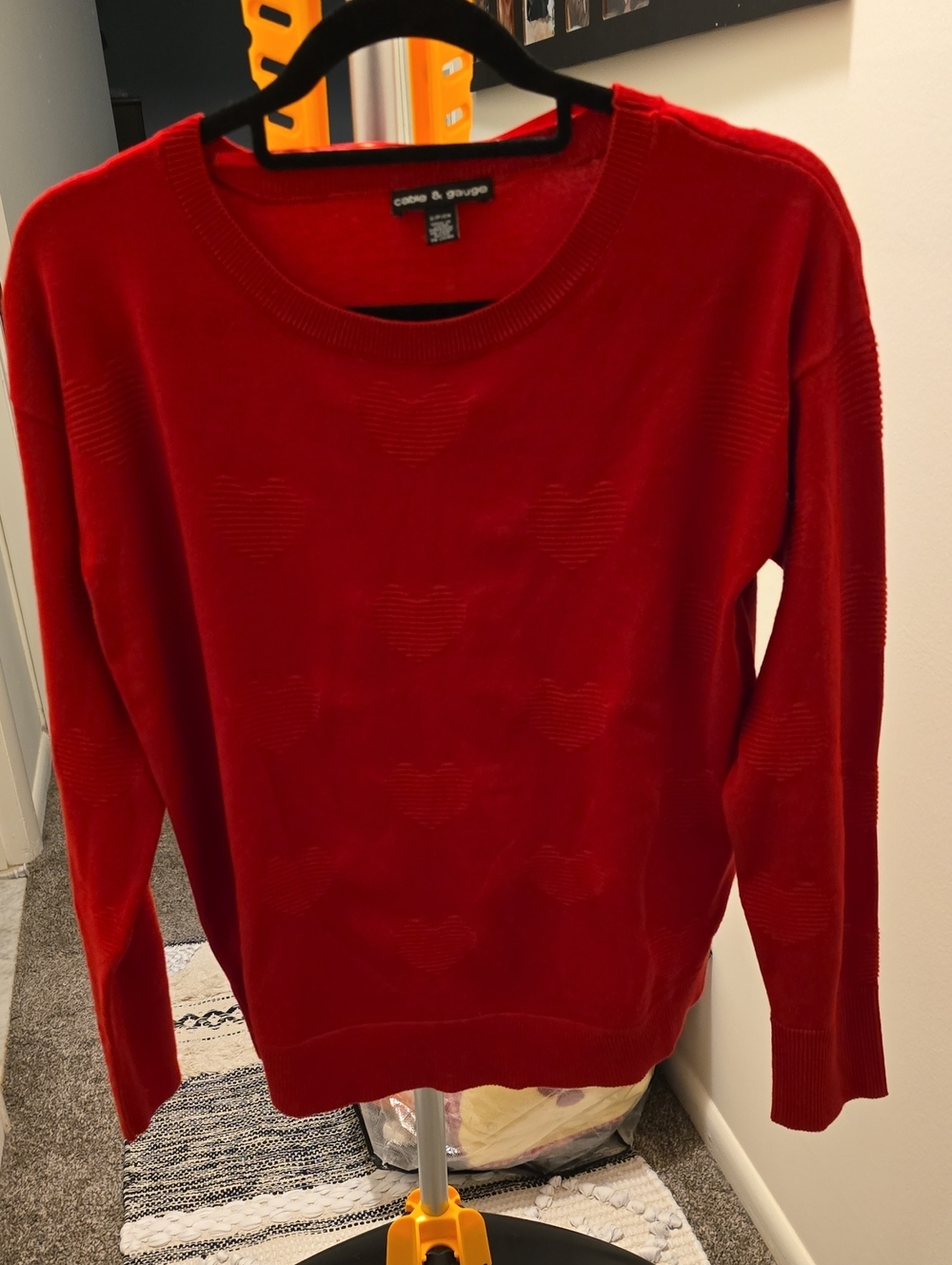 NWOT Cable & Gauge Red Scoop Neck Sweater with Subtle Heart Pattern